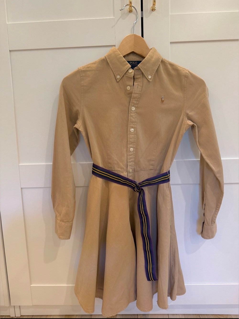 Ralph Lauren Girls Belted Cotton Chino Shirtdress (Size: 12) - Picture 8 of 9